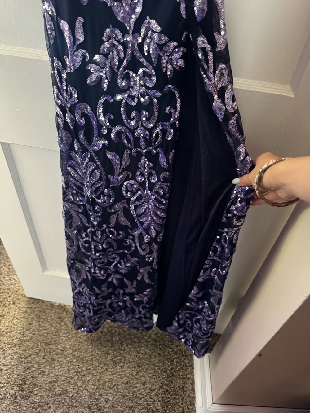 Windsor purple and Silver Spaghetti-Strap Sequin Gown nwot never altered - Picture 5 of 6